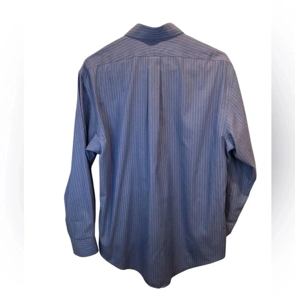 Lands End Mens 16.5-34 Blue White Stripe Shirt Pinpoint Oxford Tailored Fit L/S - Picture 2 of 6